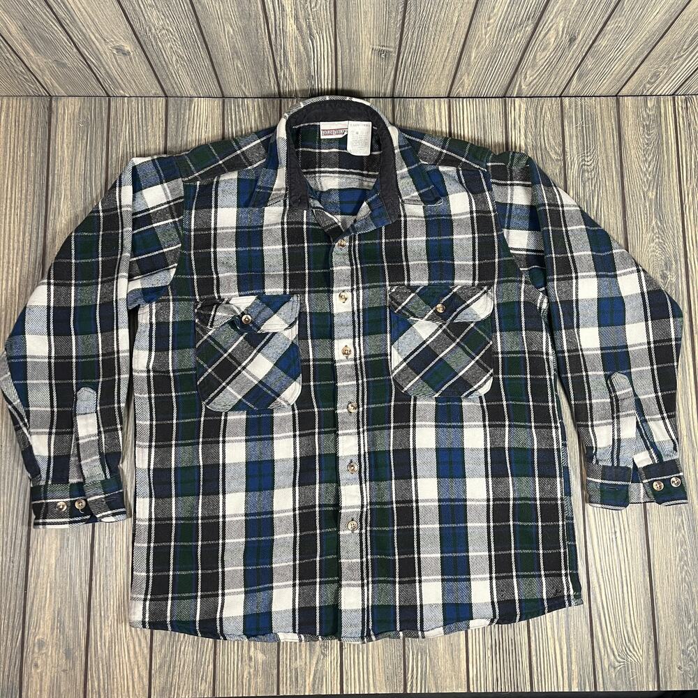 Field & Stream‎ Men Vintage Flannel Shirt 100% Cotton Heavy Outdoor Sz L Green